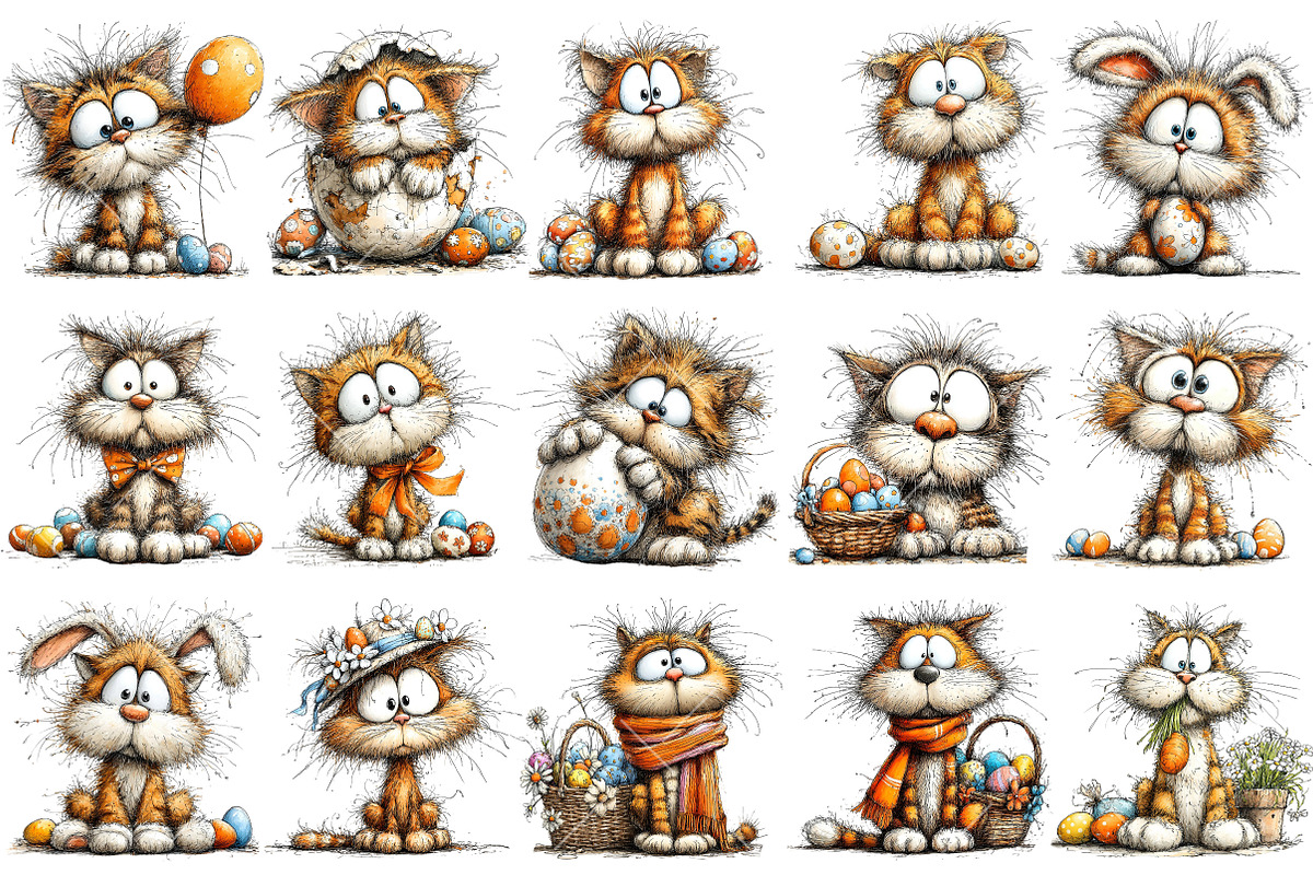 Whimsical Easter Cat Clipart, an Illustration by OK Design (Photo 3 of 6)