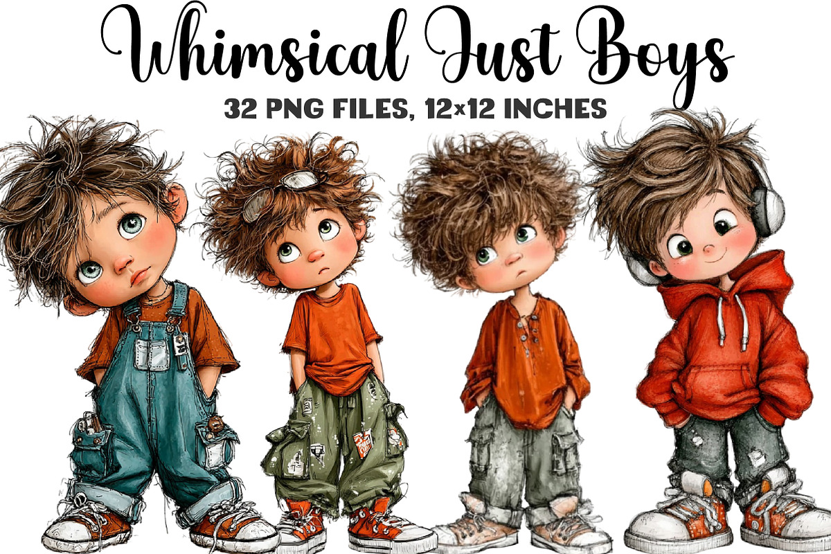 Whimsical Just Boys Clipart, an Illustration by DreamArtGraphic (Photo 1 of 5)