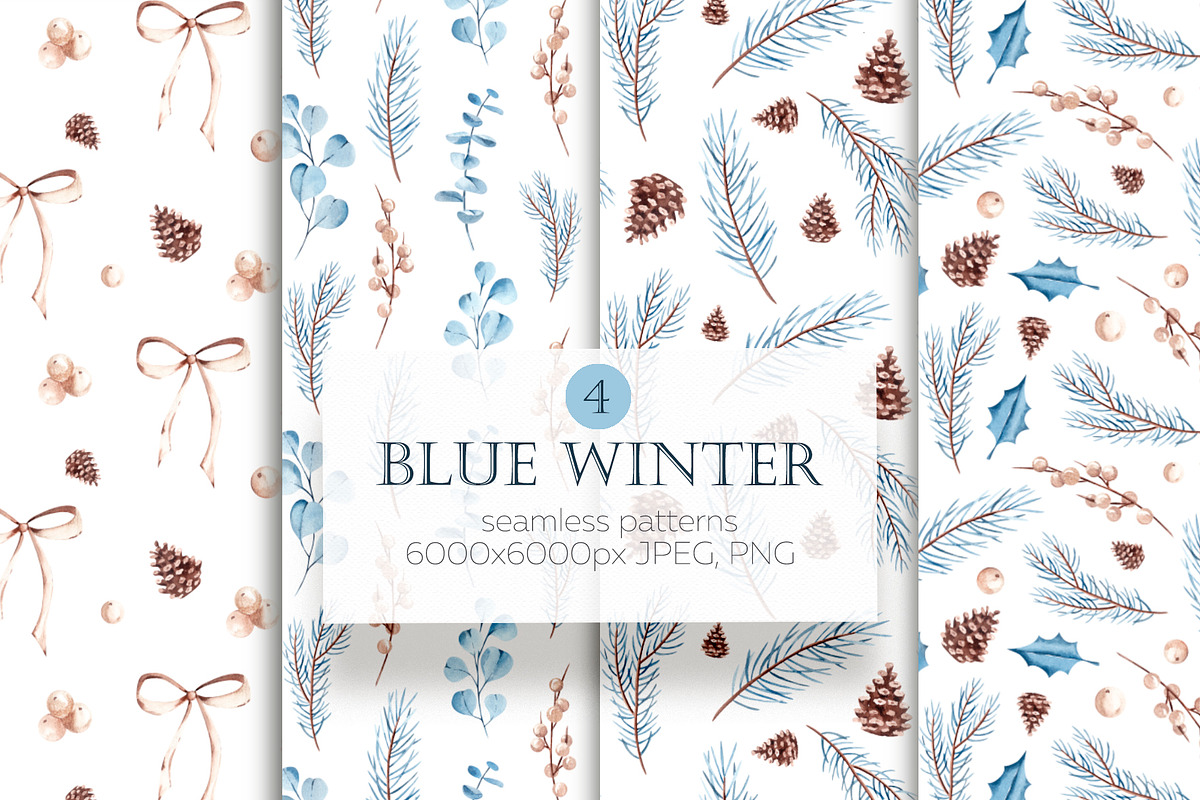 Watercolor Blue Winter Clipart, an Illustration by YuliyaArtGarden (Photo 6 of 9)