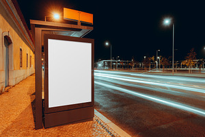 Night billboard mock-up city street, a Business Photo by SkyNext