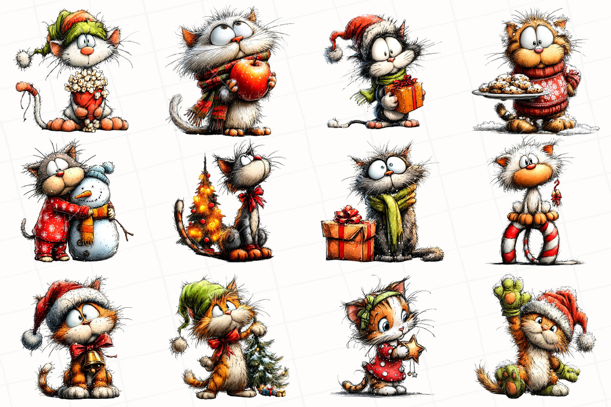 Whimsical Christmas Cat Clipart, an Illustration by OK Design (Photo 5 of 6)