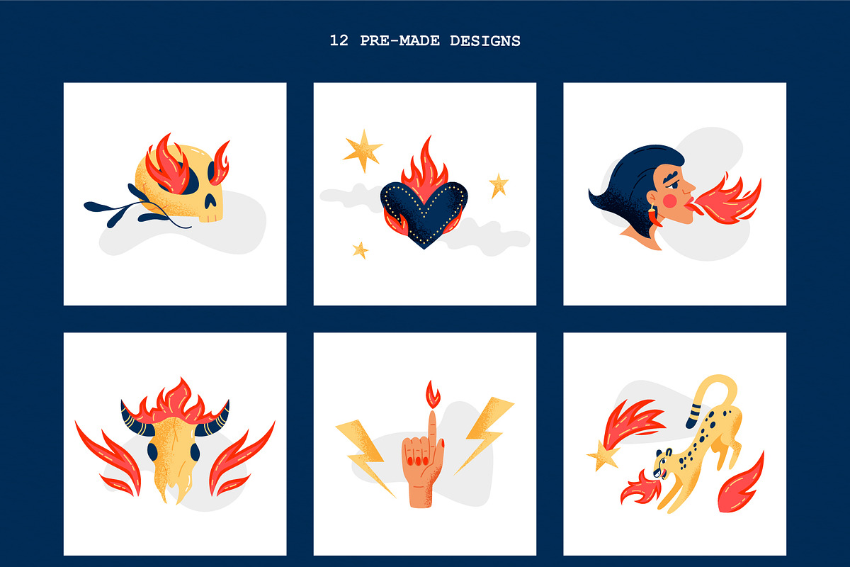Smoking Hot | Fiery vector set, an Illustration by katieromanoff_art (Photo 3 of 15)