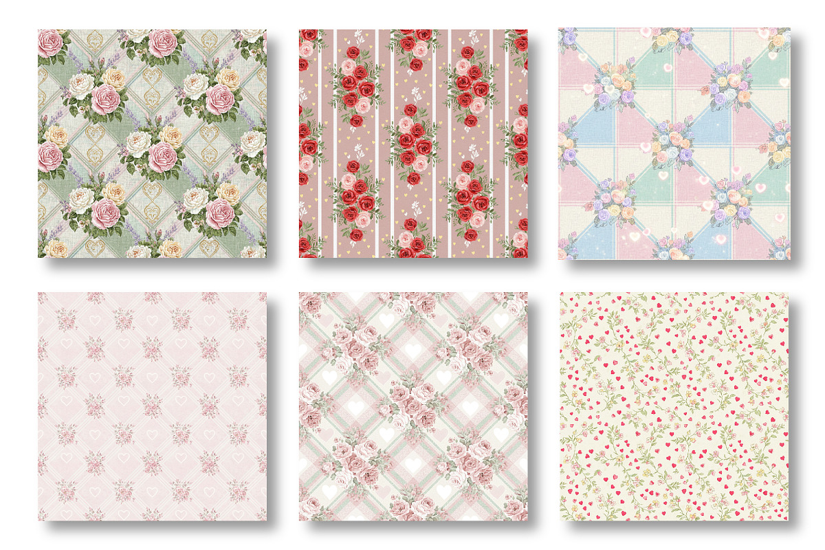 Hearts & Floral Romantic Patterns, a Pattern Graphic by Canvas Craft