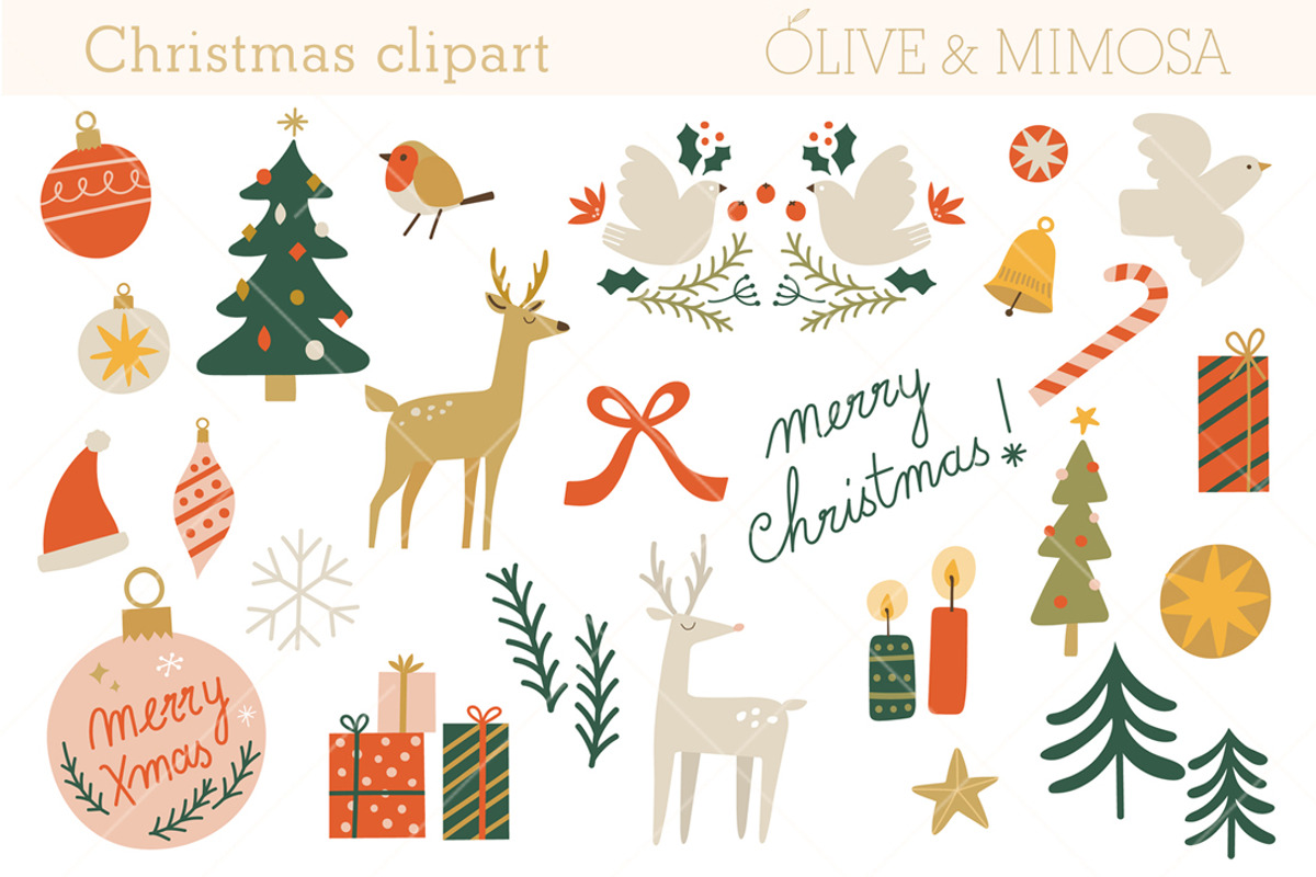 Christmas illustration clip art set, a Decorative Illustration by Olive & Mimosa