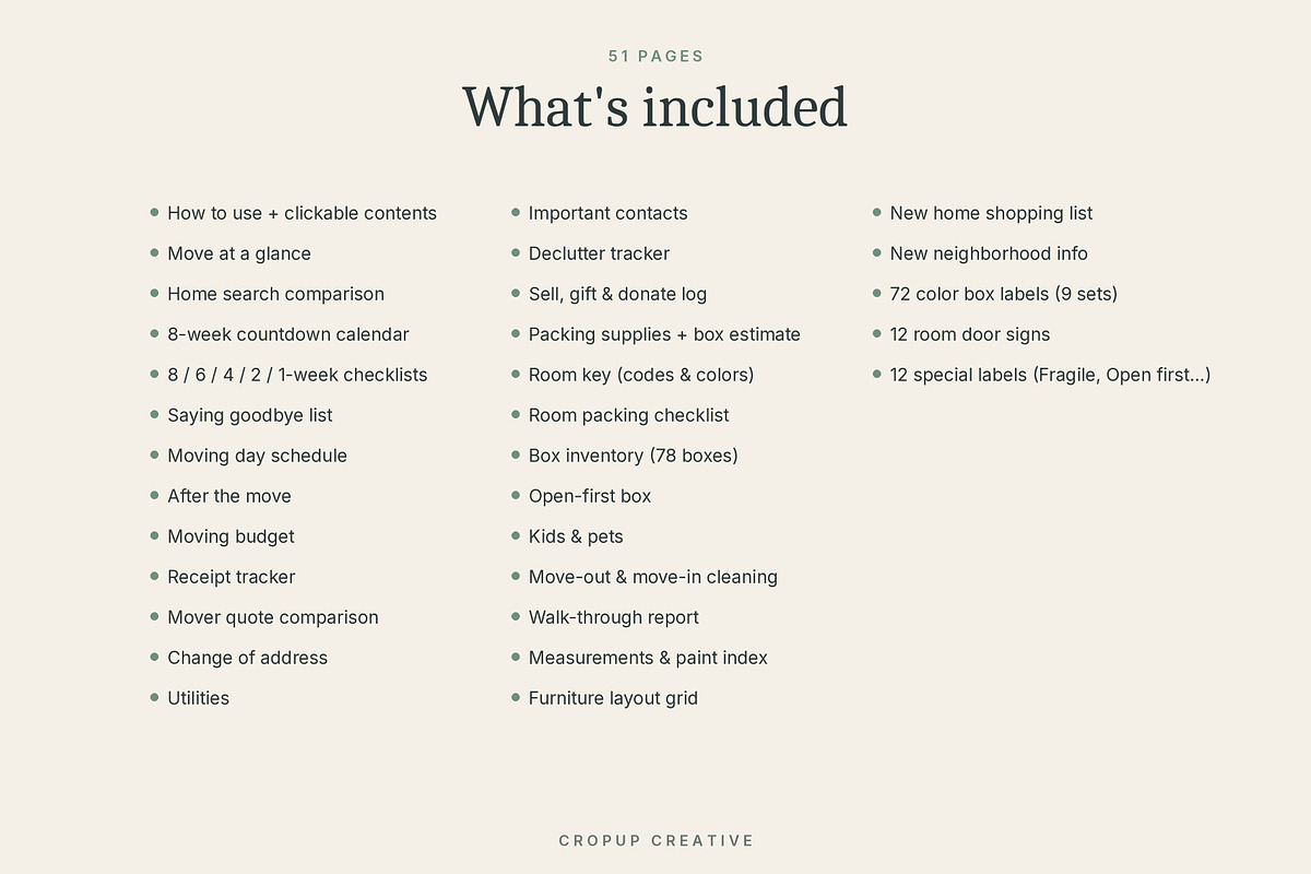 Printable & Fillable Moving Planner, a Stationery Template by CropUp Creative (Photo 9 of 10)