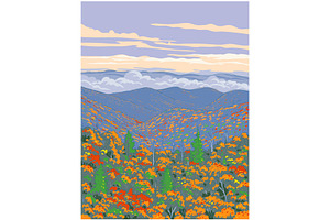 Great Smoky Mountains Ukiyo-e WPA, an Illustration by patrimonio