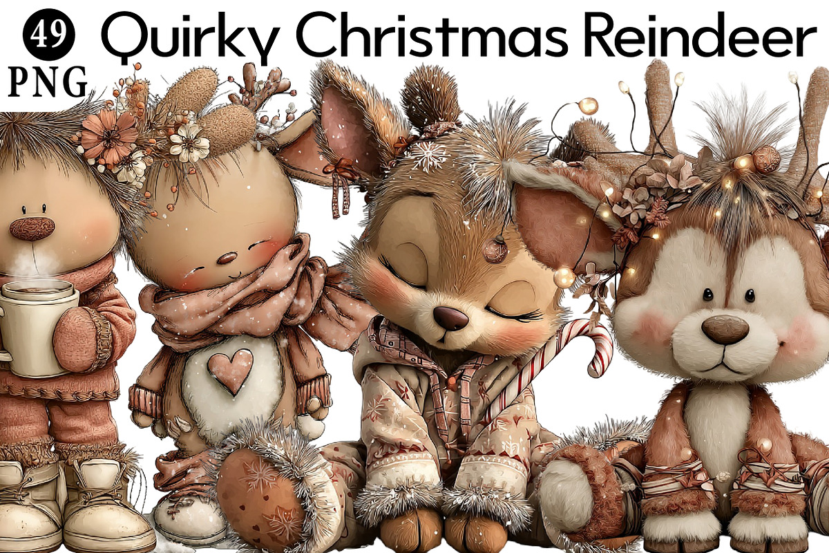 Quirky Christmas Reindeer Clipart, an Illustration by Daily.Designs (Photo 1 of 5)