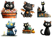Halloween Black cats Clipart, an Illustration by Watercolor design (Thumbnail 2 of 4)