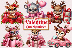 Valentine Cute Reindeer Clipart, a Seasonal Illustration by Craft Nest
