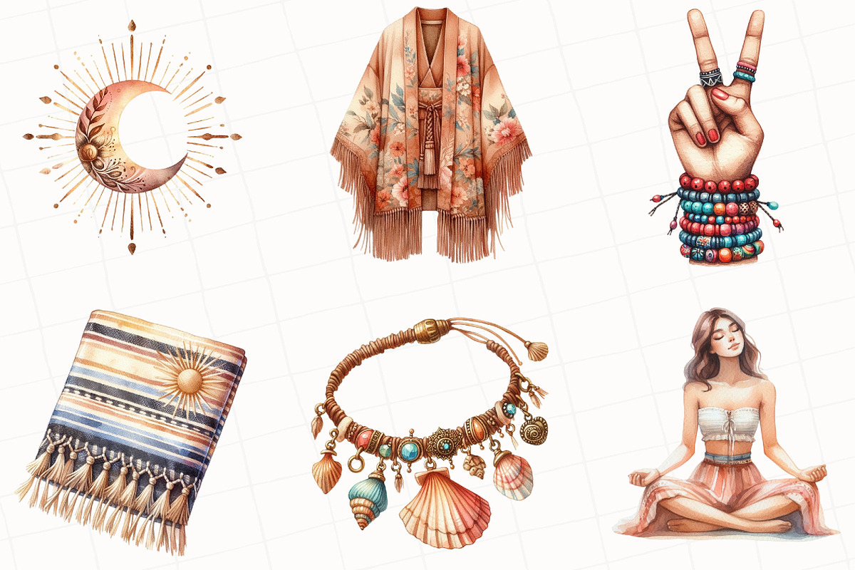 Watercolor Boho Summer Clipart, an Illustration by OK Design (Photo 4 of 5)