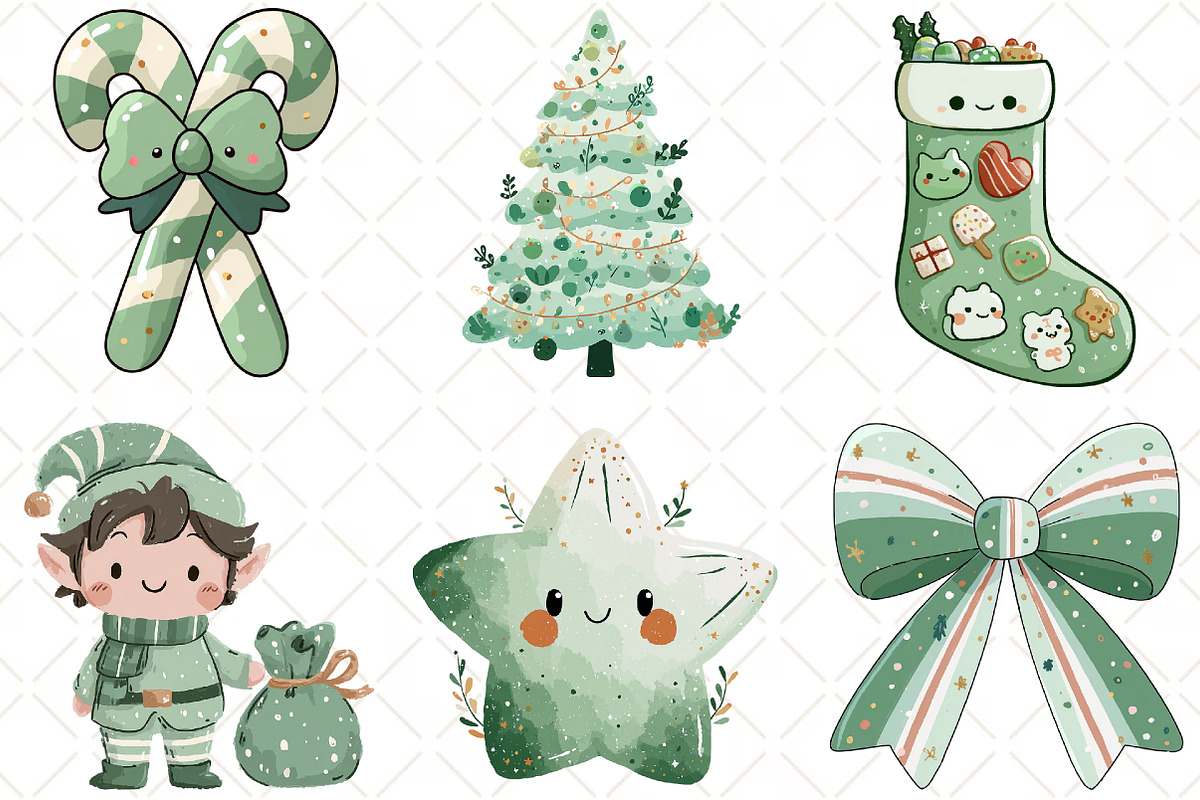 Watercolor Cute Christmas Clipart, an Illustration by Black Bird Studio (Photo 5 of 6)