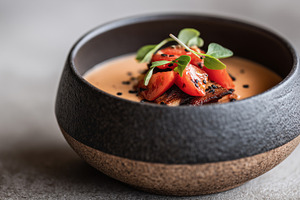 Creamy orange soup cherry tomato, a Food & Drink Photo by MistyDay