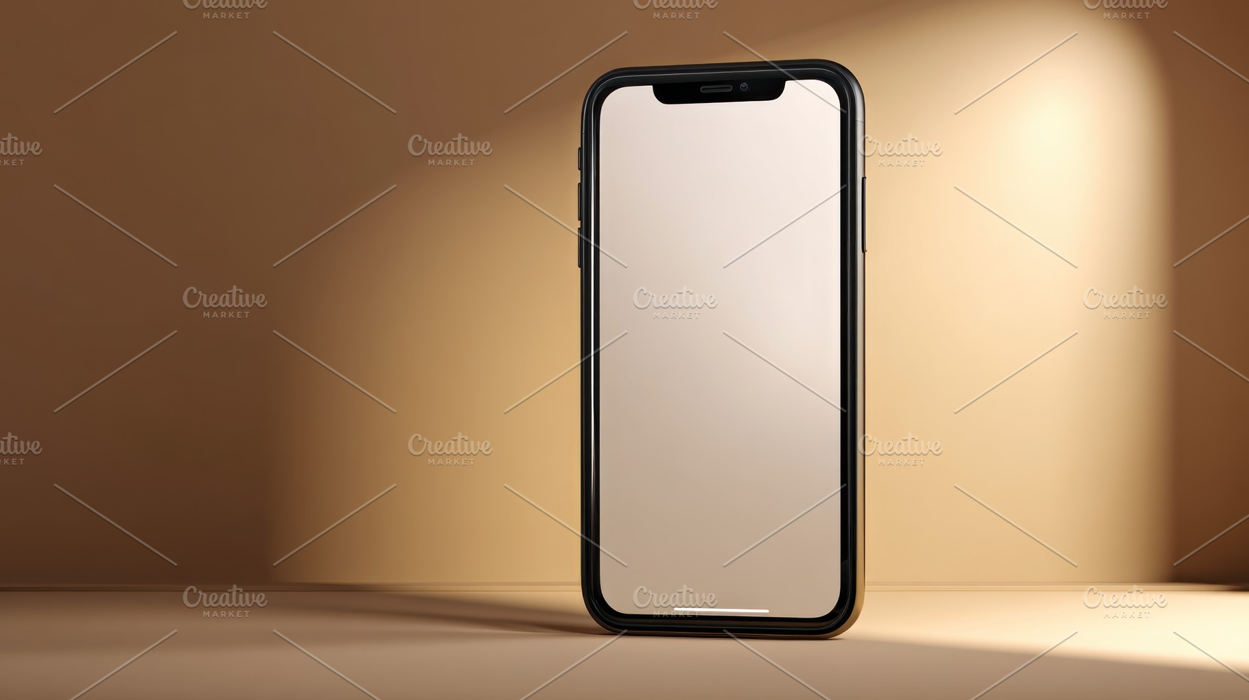 Modern smartphone with blank screen standing upright on beige ba, an Abstract Photo by José Manuel Gelpi