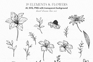 Wildflowers Line Art