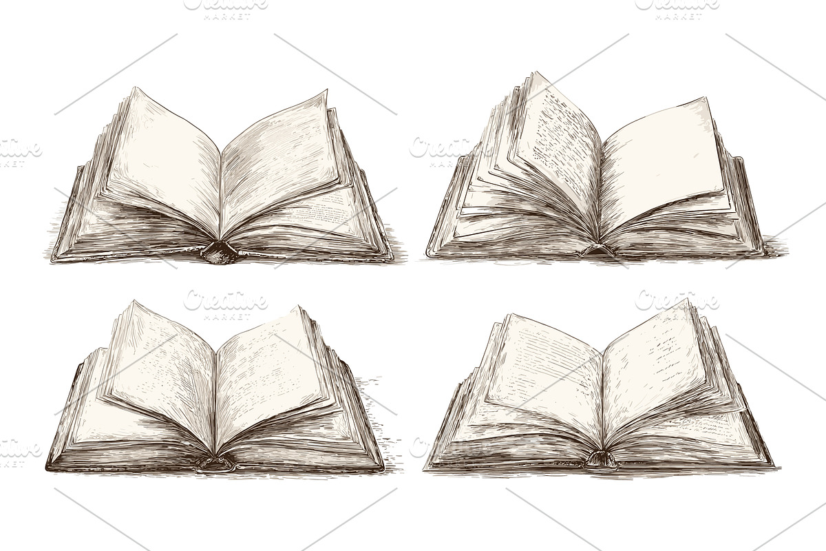 Vintage style open books. Book, an Education Illustration by Valerie Bodnar