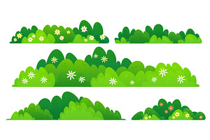 Green bush border with flowers, an Object Illustration by art PVP - market