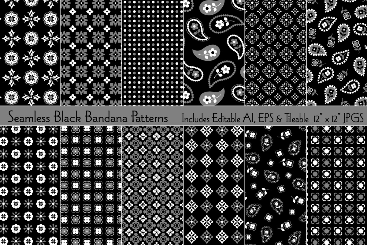 Seamless Black Bandana Patterns, a Pattern Graphic by Melissa Held Designs (Photo 1 of 4)