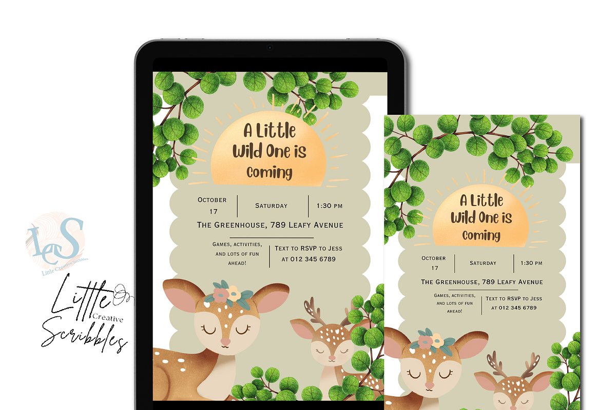 Deer Baby Shower Wild One Invitation, an Invitation Template by Little Creative Scribbles (Photo 7 of 7)