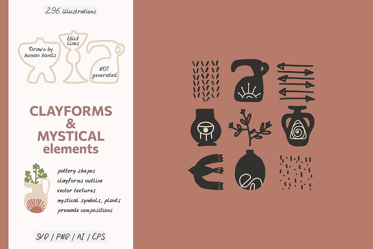 296 FOLK POTTERY CLIPARTS MYSTIC SET, an Object Illustration by JuDesign (Photo 24 of 24)