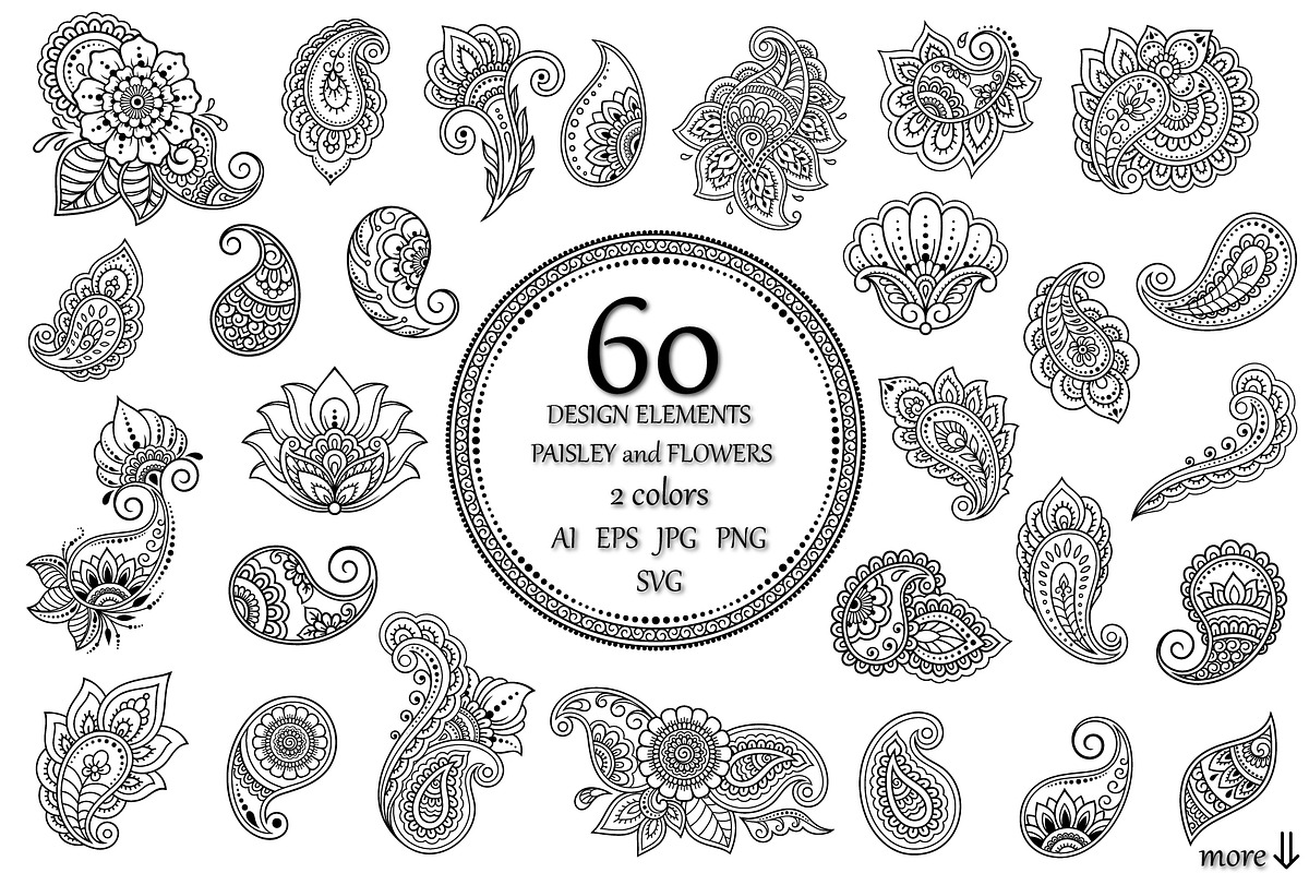 60 Flowers & Paisley, a Decorative Illustration by Katika Shop (Photo 1 of 7)