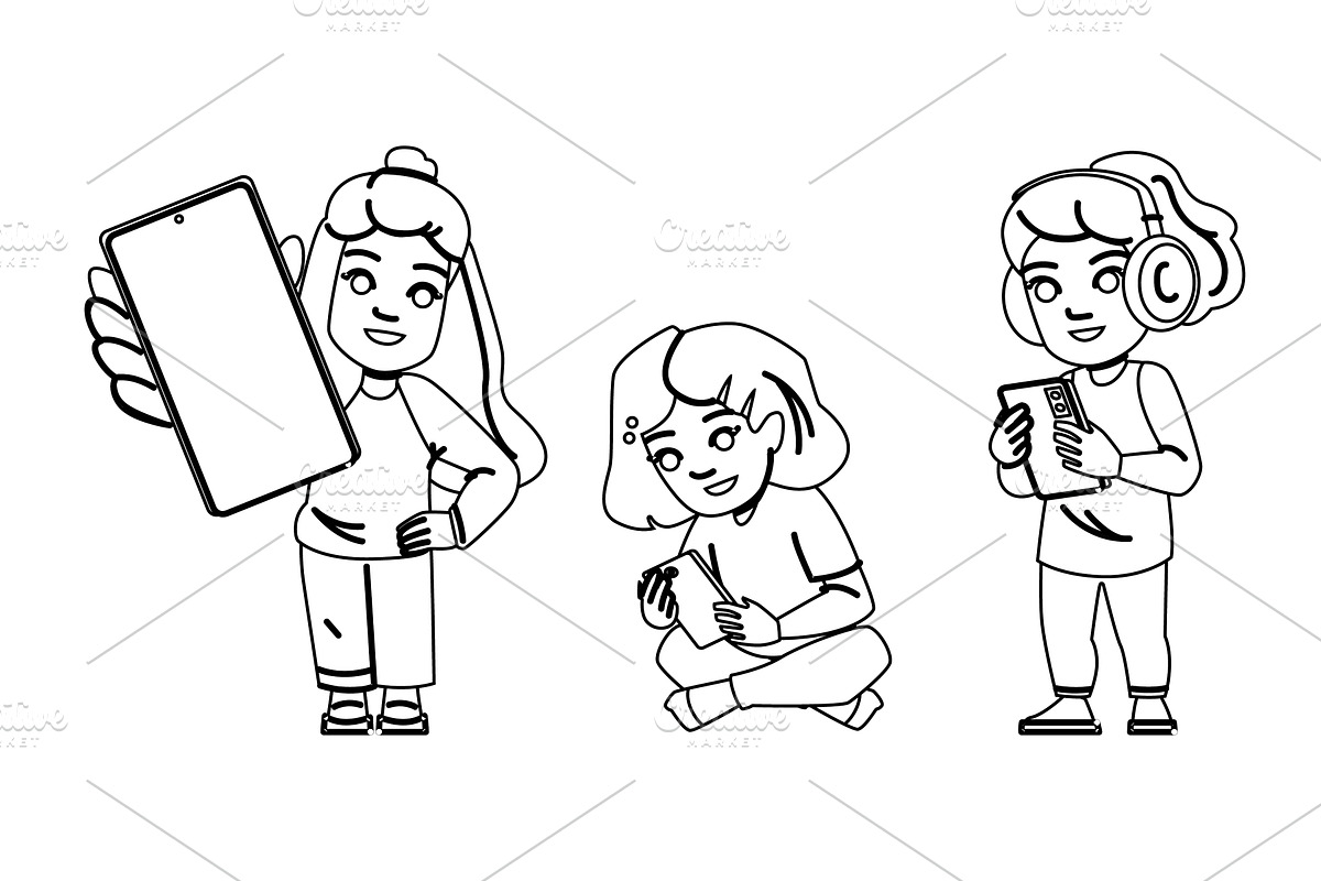 phone smartphone kid girl vector, a Person Illustration by pikepicture