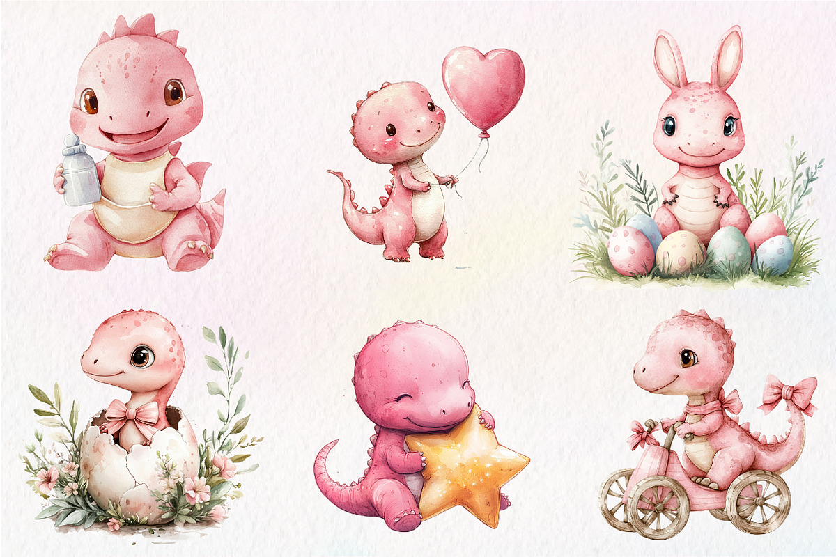 Pink Dinosaur Png, Baby Girl, an Illustration by CreationArt (Photo 8 of 9)