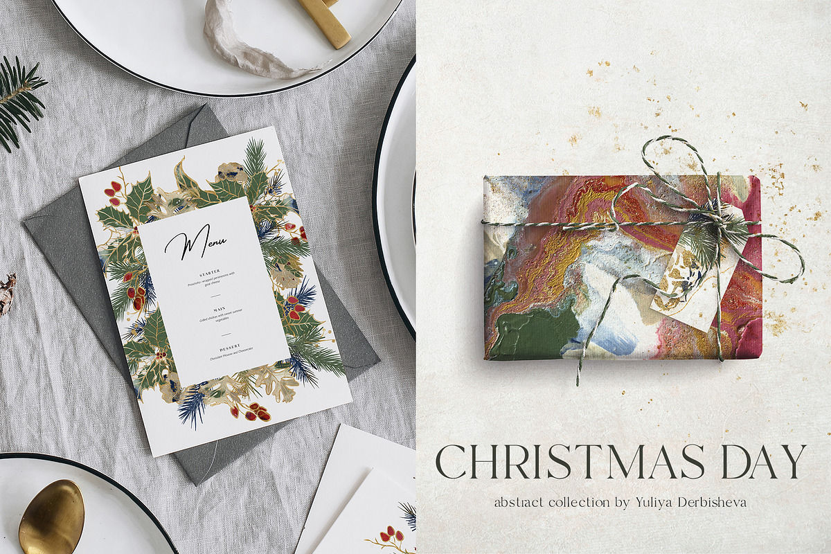 Christmas day flowers backgrounds, a Seasonal Illustration by Yuliya Derbisheva (Photo 2 of 20)