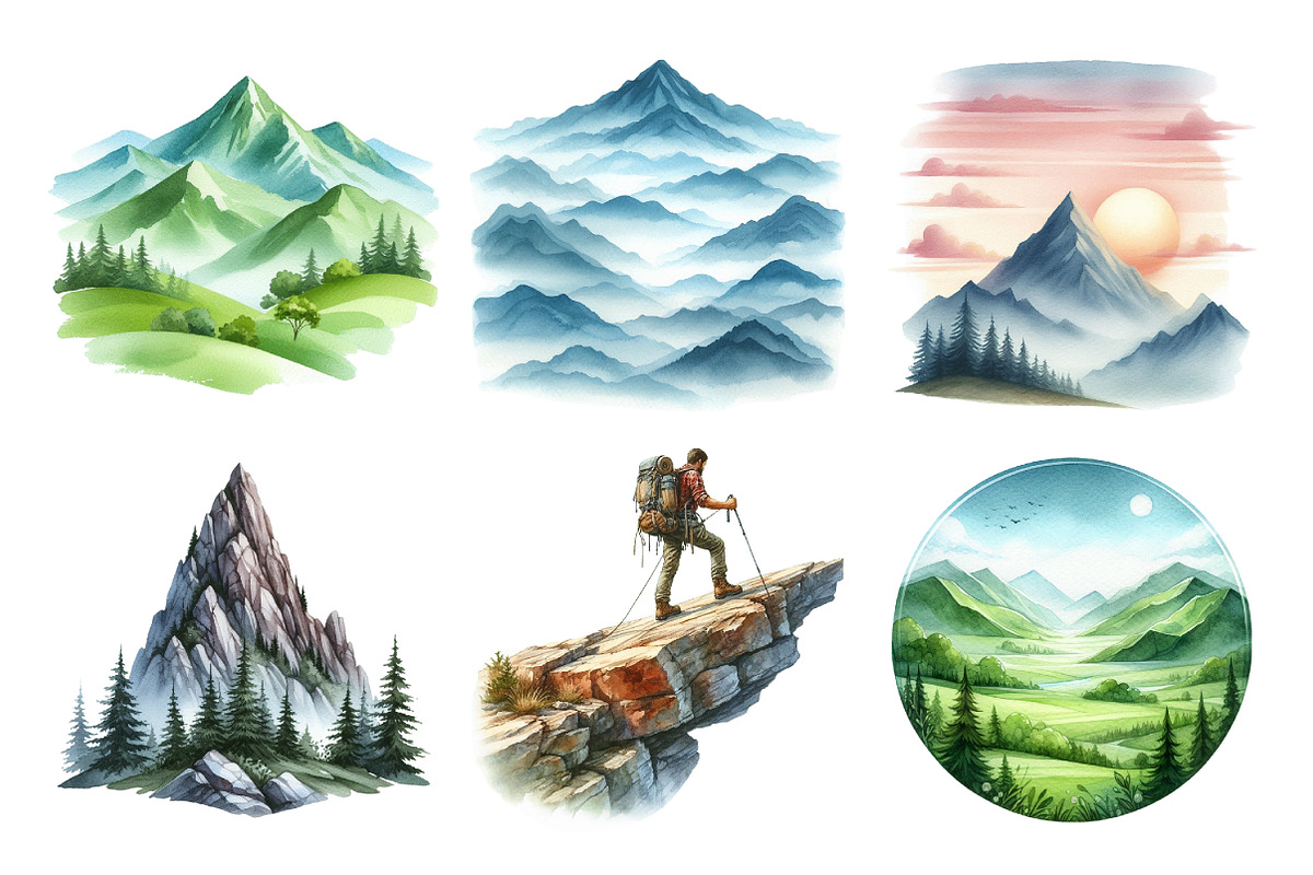 Watercolor Mountain Clipart, an Illustration by Daily.Designs (Photo 4 of 4)