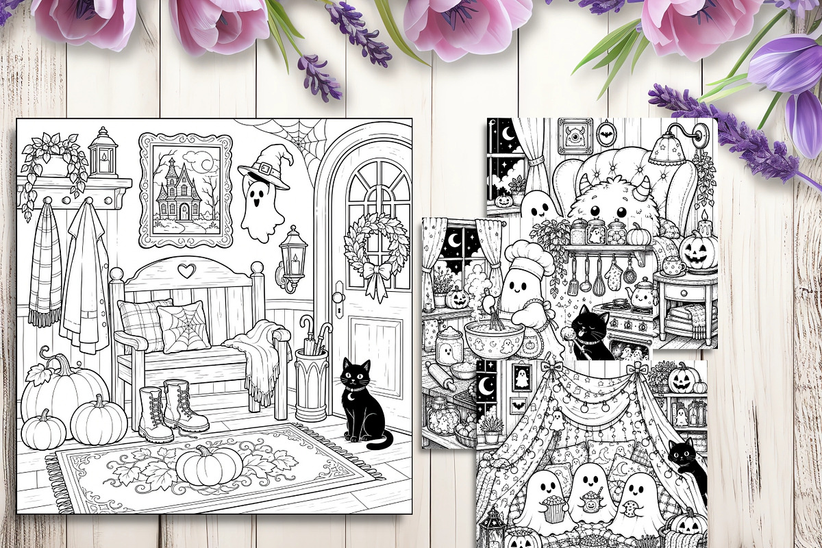Haunted Cozy Corners Coloring Pages, a Brochure Template by LA Design (Photo 6 of 9)
