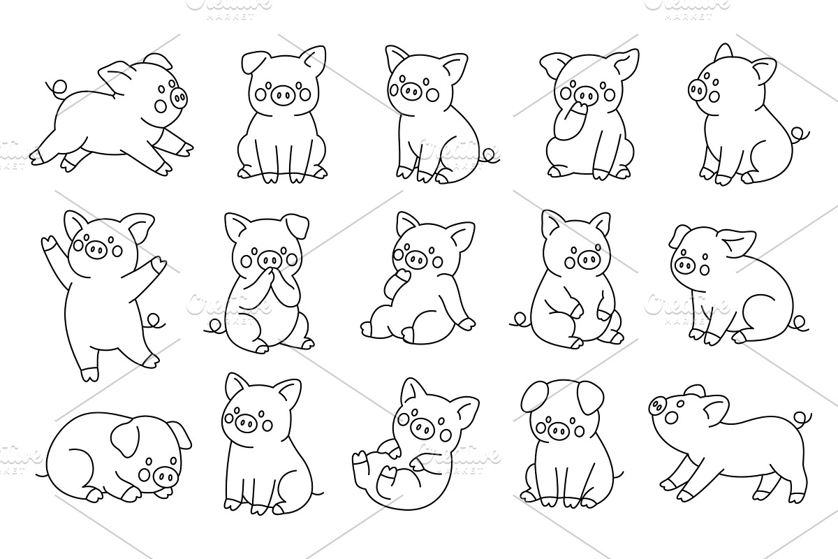 Piglet outline collection in, an Animal Illustration by GraphiShop