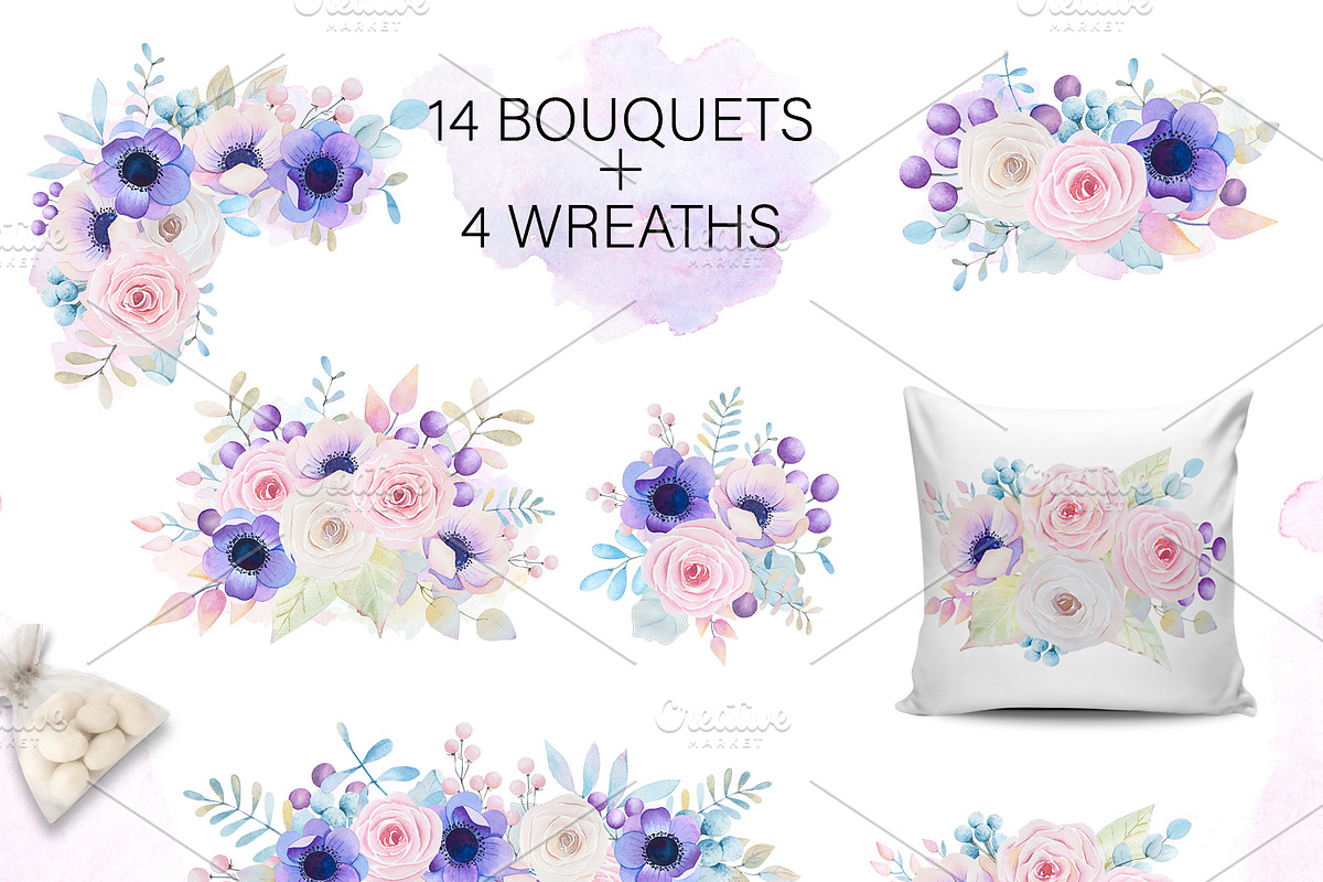 Roses and anemones watercolor floral, an Illustration by rosypatterns (Photo 4 of 8)