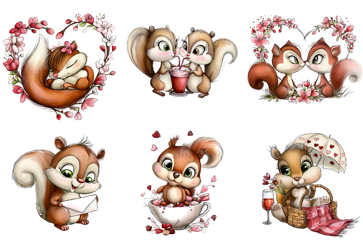 Watercolor Sweetheart Squirrels, an Illustration by DreamArtGraphic (Photo 4 of 4)