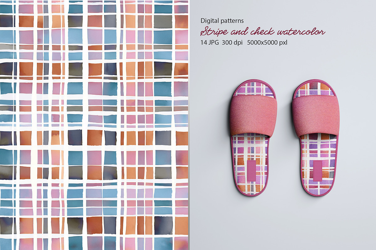 Patternsstripe and check watercolor, a Pattern Graphic by L- design studio (Photo 4 of 6)