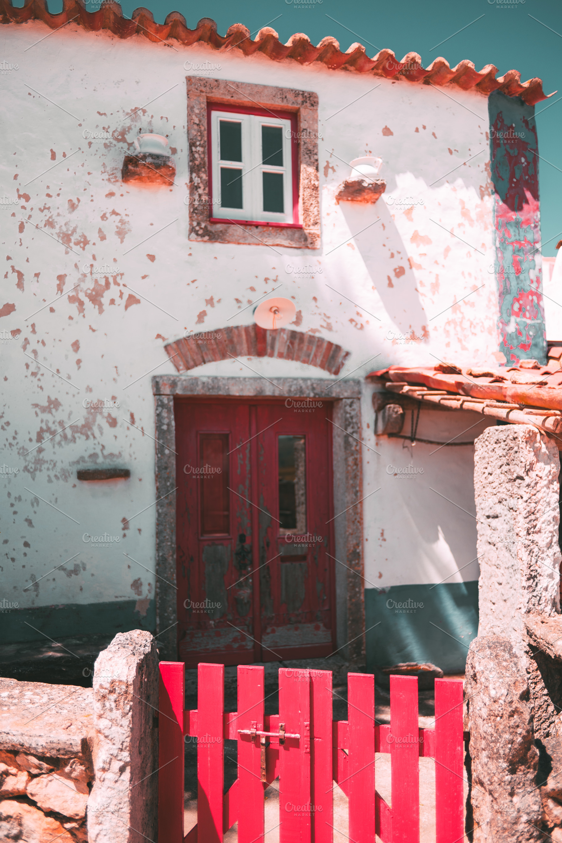 Rustic house with red gate, an Architecture Photo by SkyNext