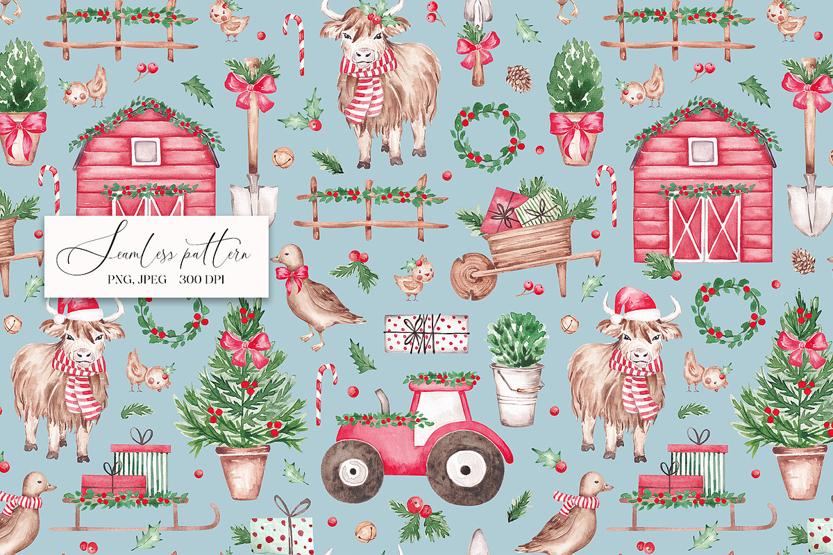 Christmas Farm seamless pattern, a Pattern Graphic by SirenaArt (Photo 5 of 13)