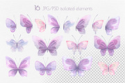 Butterflies Lilac Watercolor & Cats, an Illustration by NATASHA CHU (Thumbnail 3 of 4)