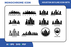 Houston Texas Skyline Icon Set, a Solid Icon by Fontmine Studio