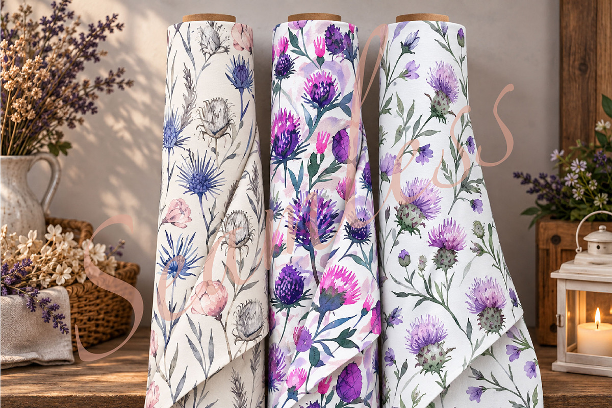 Watercolor Thistle Floral Patterns, a Pattern Graphic by DreamCafeArt (Photo 4 of 5)