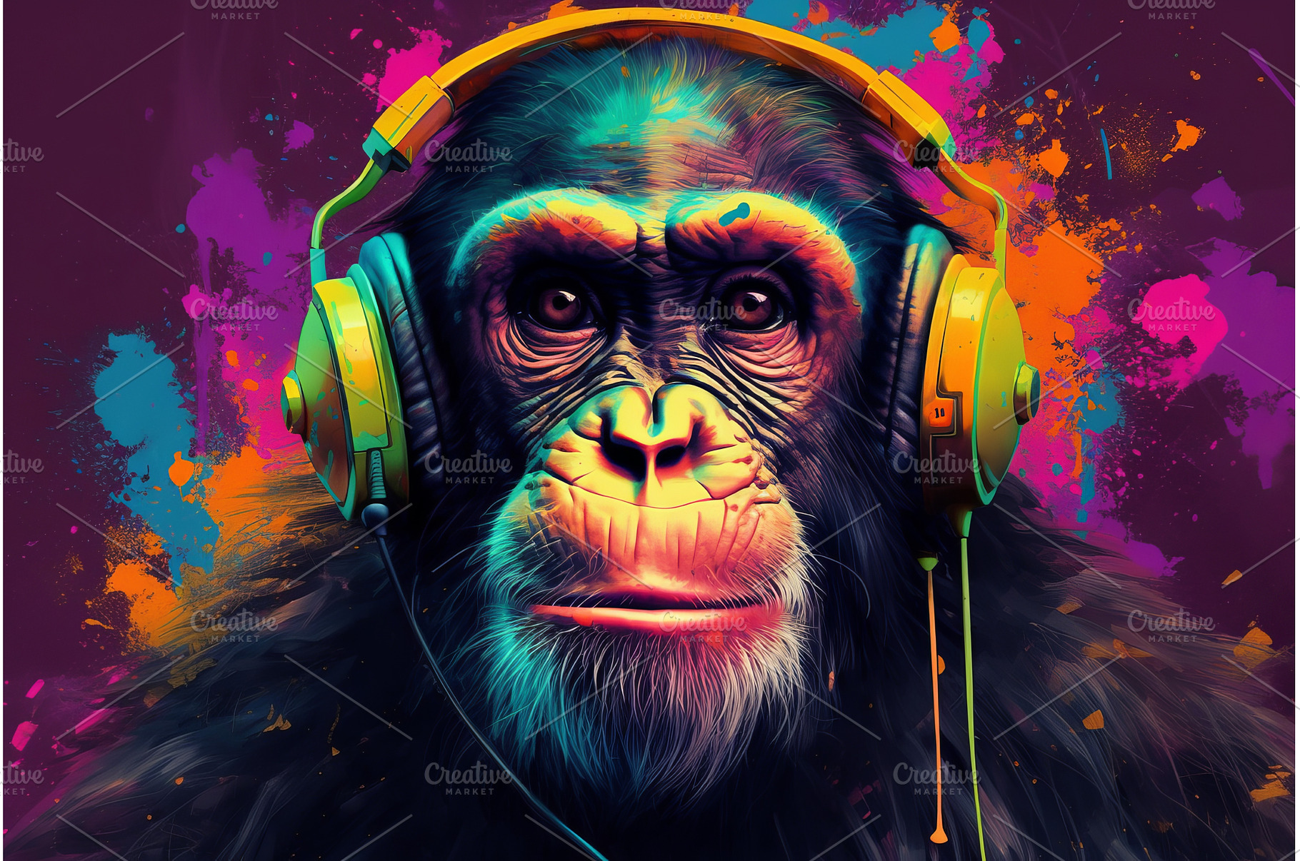 Monkey headphones color. Generate Ai, an Arts & Entertainment Photo by Ylivdesign