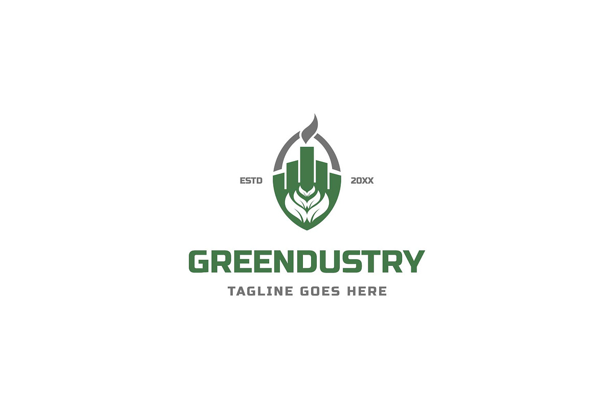factory building with leaves logo, a Branding & Logo Template by ZHR Creative
