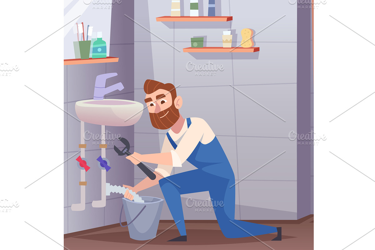 Plumber. repair service man changes, an Illustration by Onyx