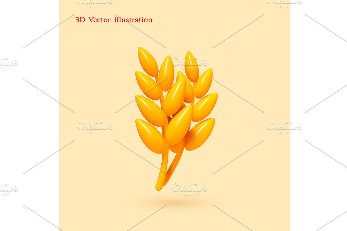 3D vector illustration of wheat, an Object Illustration by Liudmyla Matviiets
