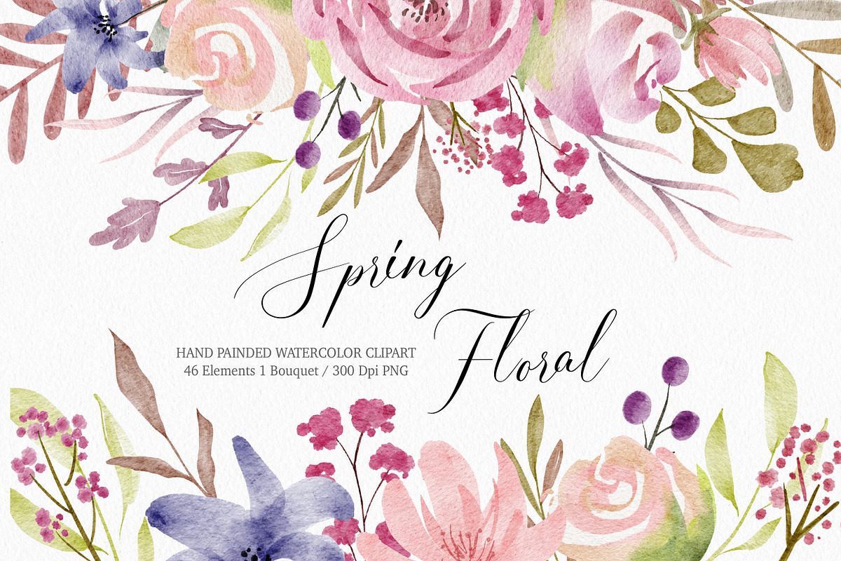 Spring flowers watercolor clipart, an Illustration by LuiDesignStudio (Photo 1 of 5)