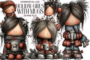 Holiday Girls with Mugs Clipart, an Illustration by Daily.Designs (Thumbnail 1 of 5)