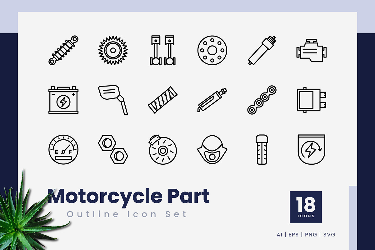 Motorcycle Part Outline Icons, an Outline Icon by Zeer Graphic (Photo 1 of 2)
