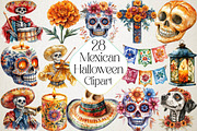 Watercolor Mexican Halloween Clipart, an Illustration by DreamPrint404 (Thumbnail 1 of 6)