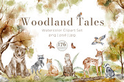 Woodland Animals Watercolor Clipart, an Illustration by Alisles (Thumbnail 1 of 18)