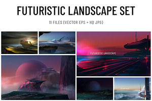 Vector Futuristic Landscape Set