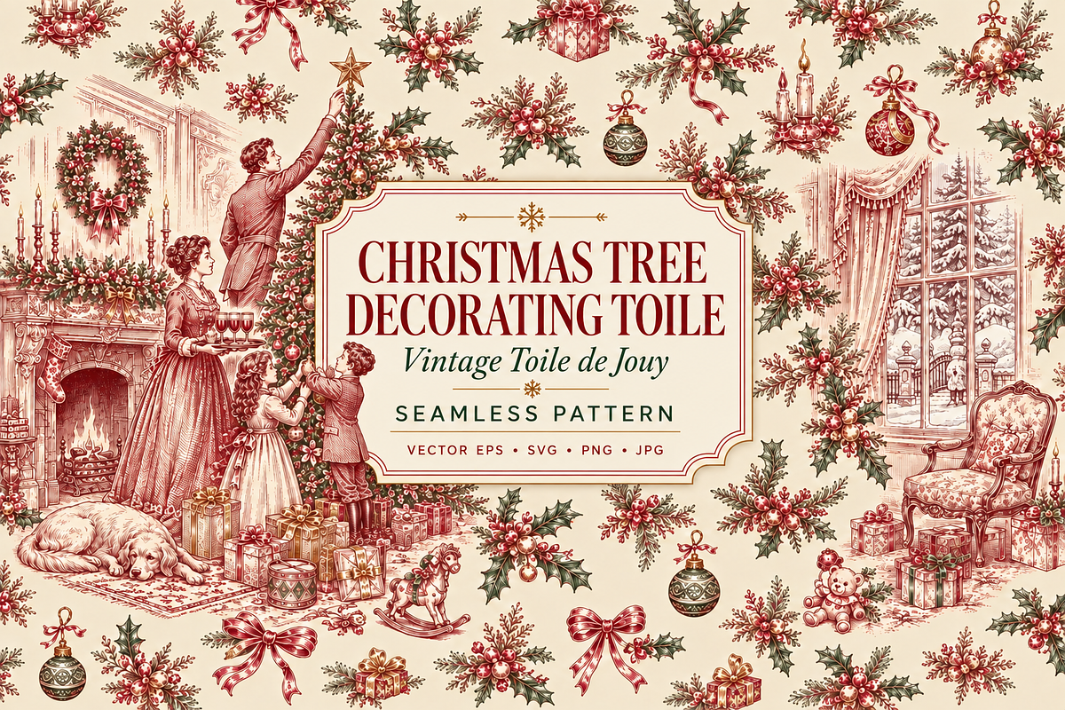 Christmas Tree Decorating Toile Pack, a Pattern Graphic by Olya Creative (Photo 1 of 7)