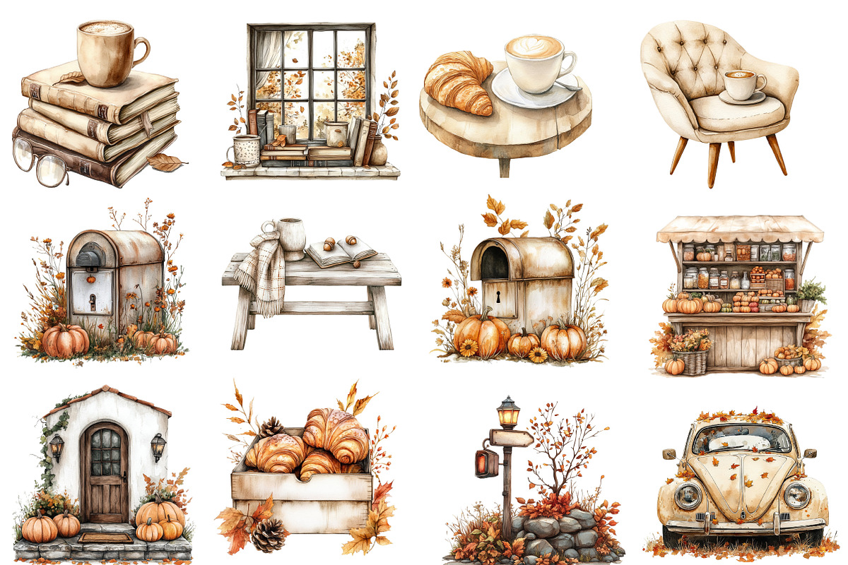 Watercolor Fall in City Clipart, an Illustration by Designworld (Photo 3 of 5)